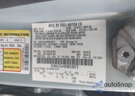 2014 Lincoln Mkz Hybrid from USA, damaged, VIN 3LN6L2LU4ER833072